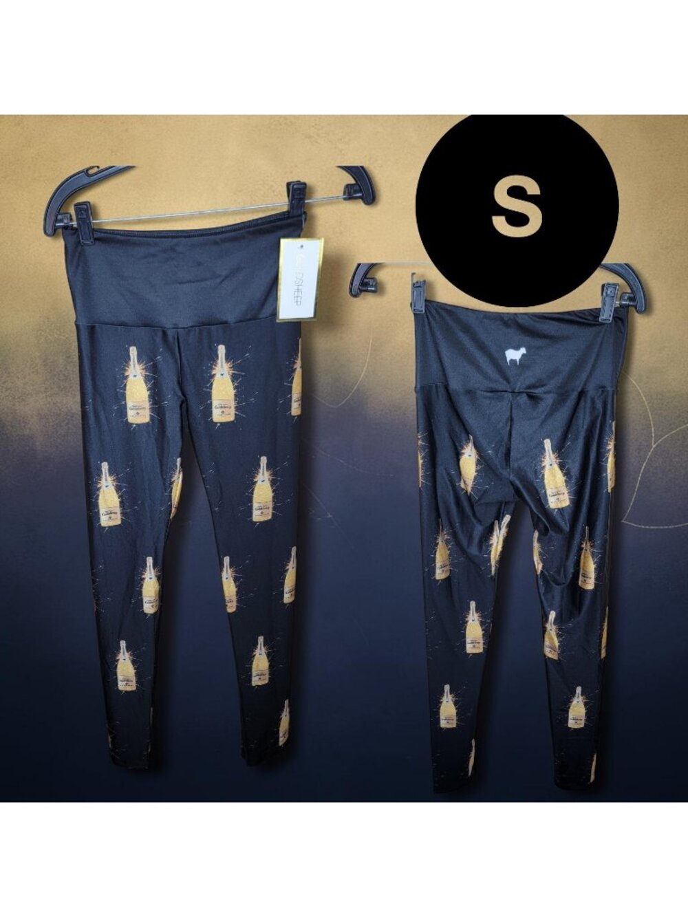 GOLDSHEEP NEW! Sparkle Champagne Activewear Leggings Sz Small
